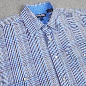Panhandle Shirt Mens Medium Blue Plaid Pearl Snap Western Short Sleeve Cotton